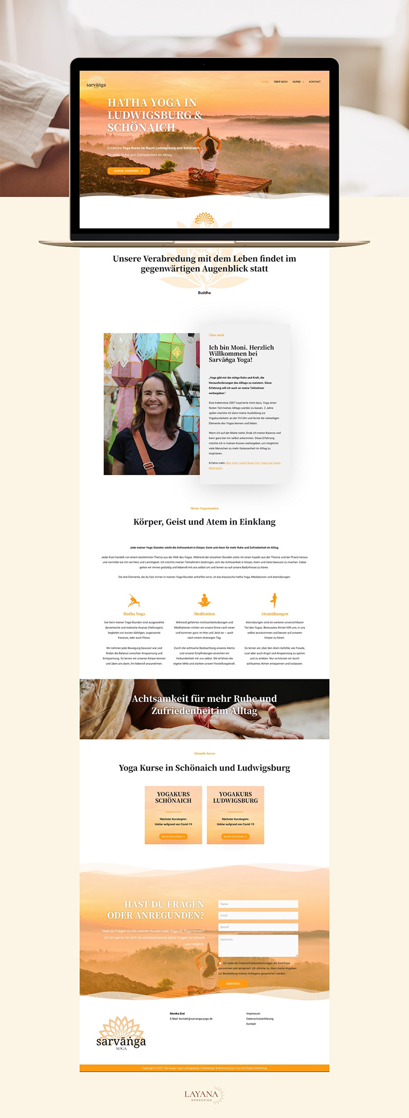 Website für Hatha Yoga Studio Sarvanga Yoga, Screenshot auf Desktop