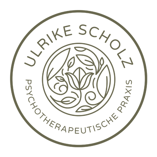 Spirituelles Logodesign für Heilpraktikerin Ulrike Scholz, rund mit Tagline in grün