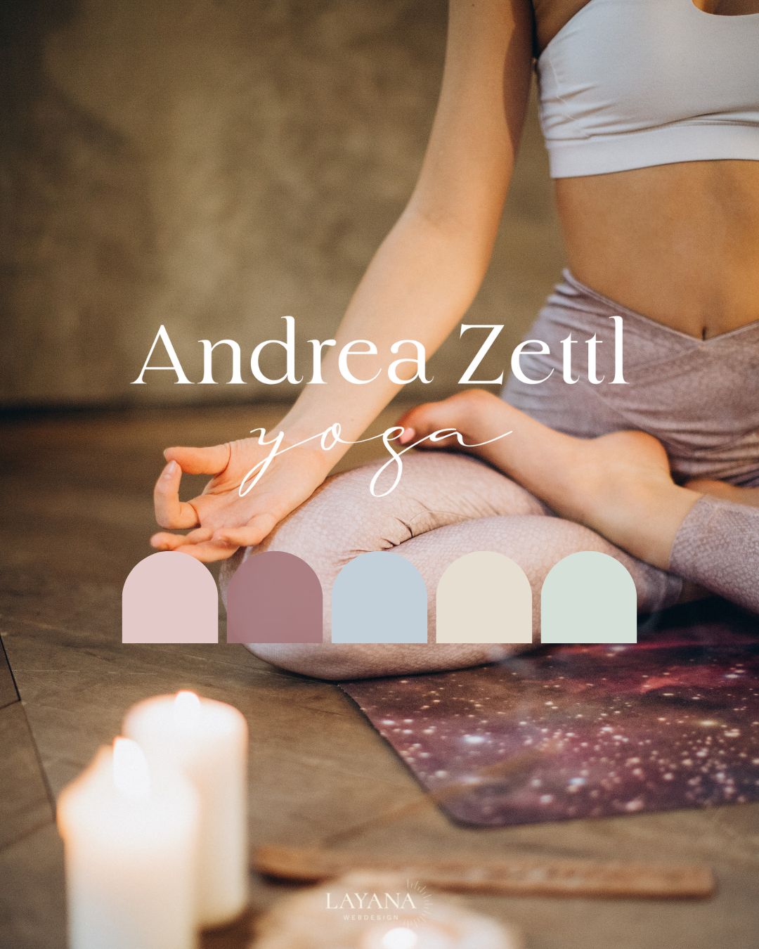 Gelassene, minimalistische und feminine Farbpalette für Website von Yogastudio Zettl im modernen Design