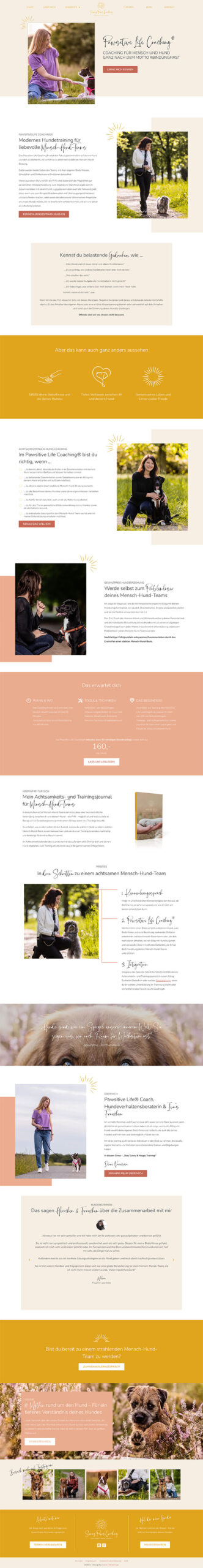 Screenshot der Seite Pawsitive Life Coaching auf Website für Hundecoach zeigt minimalistisches Branding und klares Design