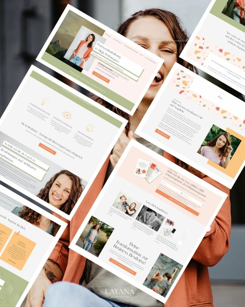 Übersicht der Unterseiten des modernen Webdesigns der Business Coachin Soppa in der Desktopansicht
